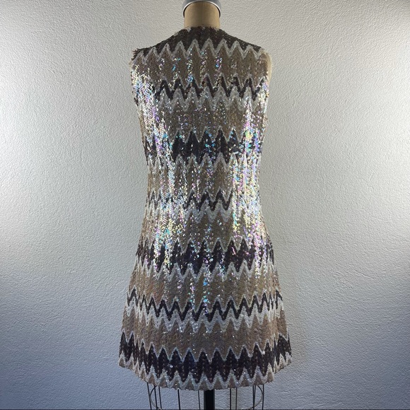 Vintage l 60s S Iridescent Sequin A-Line Twiggy Scooter Vespa MCM Mod Mini Dress - Picture 6 of 15